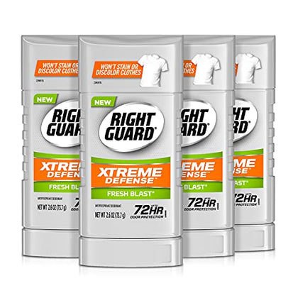 Right Guard Xtreme Defense Antiperspirant Deodorant Solid Stick, Fresh Blast, 2.6 Ounce (Pack of 4)