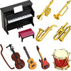 Dollhouse Miniature Musical Instrument Set in 1:12 Scale, Mini Dollhouse Musical Instrument Model Includes Violin Piano Trumpet Saxophone Electric Guitar, Model Accessory for Dollhouse Mini Music Room