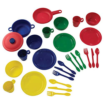 KidKraft 27-Piece Primary Colored Cookware Set, Plastic Dishes and Utensils for Play Kitchens, Gift for Ages 18 mo+