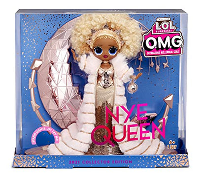 L.O.L. Surprise! Holiday OMG 2021 Collector NYE Queen Fashion Doll with Gold Fashions, Accessories, New Year's Celebration Outfit, Light Up Stand- Gift for Kids & Collectors, Toys Girls Ages 4 5 6 7+