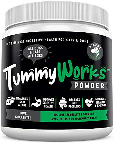 TummyWorks Probiotic Powder for Dogs & Cats. Relieves Diarrhea, Upset Stomach, Gas, Constipation & Bad Breath, Itching, Allergies & Yeast Infections. Added Digestive Enzymes & Prebiotics. Made in USA