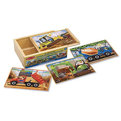 Melissa & Doug Construction Vehicles 4-in-1 Wooden Jigsaw Puzzles in a Box (48 pcs) - FSC-Certified Materials