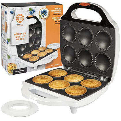 MasterChef Mini Pie and Quiche Maker- Pie Baker Cooks 6 Small Pies and Quiches in Minutes- Non-stick Cooker w Dough Cutting Circle for Easy Dough Measurement and Filling, Fall Holiday Gift