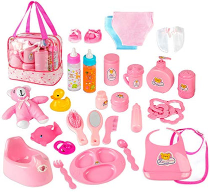 fash n kolor Doll Feeding Set | Set Includes Baby Doll, Doll Diapers, Diaper Bag, Magic Bottles, Potty and Bath Toys | 26 Changing and Other Accessories for 3+ Years Kids