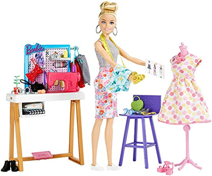 Barbie Fashion Designer Doll & 25+ Accessories, Studio Playset Includes Furniture, Sewing Machine & Mannequin, Blonde Doll