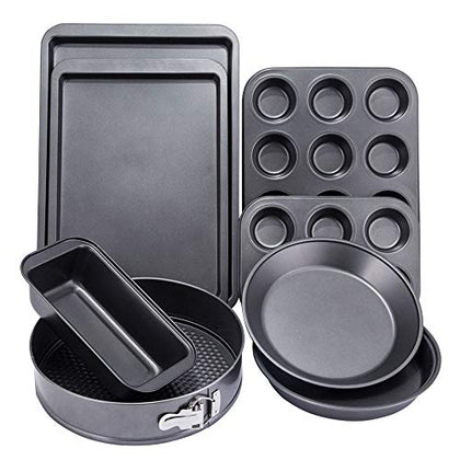 NARCE 8-Piece Nonstick Bakeware Set | Chef Favorites:Nonstick Baking Sheets,Loaf,Muffin,Pizza Pan,Pie Pan,Springform|