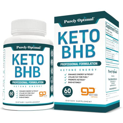 Purely Optimal Premium Keto Diet Pills Utilize Fat for Energy with Ketosis - Boost Energy & Focus, Manage Cravings, Support Metabolism - Keto Bhb Supplement for Women & Men - 30 Days Supply