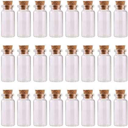 MaxMau 24PCS 10ml Glass Bottles Cork Stoppers DIY Decoration Mini Glass Vials Cork Message Glass Bottle Vial Cork,Small Glass Bottles Jars Corks for Wedding Party Favors