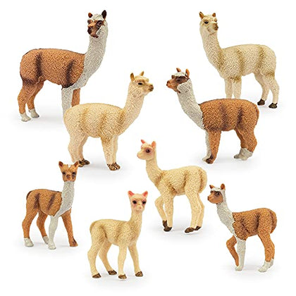 Toymany 8PCS Alpaca Figures Llama Figurines - Plastic Forest Jungle Animal Toy Figurines for Kids Boys Girls Age 3-5 6-12