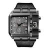 OULM 3364 Brand Original Rectangle Unique Design Men Wristwatch Wide Dial Leather Strap Quartz Watch + in Stock (Black)