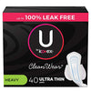 U by Kotex CleanWear Ultra Thin Feminine Pads with Wings, Heavy Absorbency, 40 Count