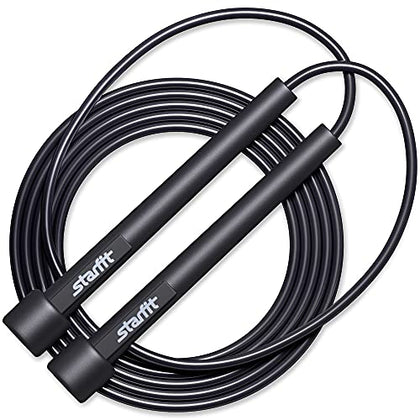 STARFIT Lightweight Jump Rope with Plastic Handles for Fitness and Exercise - Adjustable - Tangle-Free Skipping Rope for Crossfit, Gym, Cardio and Endurance Training, Workout (Black)