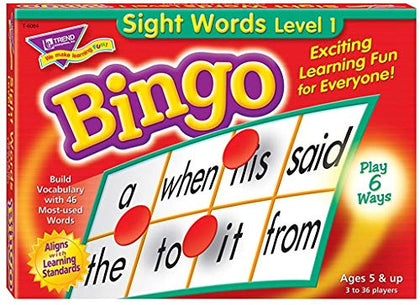 TREND ENTERPRISES: Sight Words Level 1 Bingo Game, Exciting Way for Everyone to Learn, Play 6 Different Ways, Great for Classrooms and at Home, 2 to 36 Players, for Ages 5 and Up