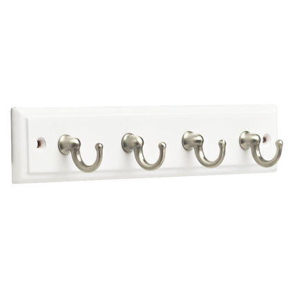 Franklin Brass Key Hook Rail Wall Hooks 4 Hooks, 9 Inches, White & Satin Nickel Finish, FBKEYT4-WSE-R