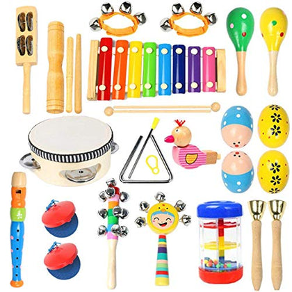 Ehome Musical Instruments Toys for Toddlers 1-3, Baby Kids Musical Instruments, Wooden Percussion Instruments Preschool Educational Musical Toys Set for Boys and Girls Gifts with Storage Bag