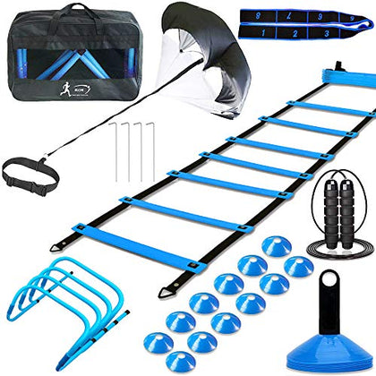 MLCINI Agility Ladder 1 Agility Training Equipment 1 Resistance Parachute 4 Adjustable Hurdles 12 Disc Cones 1 Jump Rope 3 Resistance Band 1 Yoga Band Agility Speed Training Equipment for Youth&Adults