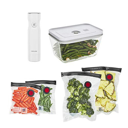 ZWILLING Fresh & Save Vacuum Sealer Machine Starter Set with Airtight Food Storage Container Glass, Sous Vide Bags, Meal Prep