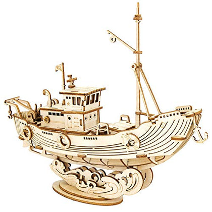 Rolife 3D Wooden Puzzles Model Kit for Adults to Build, Wooden Model Ship Series Fishing Ship Building Model Kit, DIY Crafts Hobbies/Collections/Decorations/Gifts for Friends and Family (Fishing Ship)
