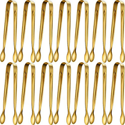 12 Pieces Sugar Tongs Ice Tongs Stainless Steel Mini Serving Tongs Appetizers Tongs Small Kitchen Tongs for Tea Party Coffee Bar Kitchen (4.3 Inch, Gold)