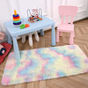 junovo Soft Rainbow Area Rugs for Girls Room, Fluffy Colorful Rugs Cute Floor Carpets Shaggy Playing Mat for Kids Baby Girls Bedroom Nursery Home Decor, 2ft x 4ft Tie-Dyed Rainbow