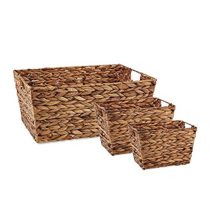 DII Hyacinth Collection Storage Baskets, Dark Brown, Small Set, Assorted Sizes, 3 Piece