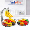 Auledio Iron 2-Tier Countertop Fruit Vegetables Basket Bowl Storage With Banana Hanger, Black, 64 ounces