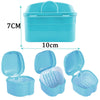 Denture Bath Box Cup, Complete Clean Care for Dentures, Clear Braces, Mouth Guard, Night Guard & Retainers,Traveling (Blue & White)