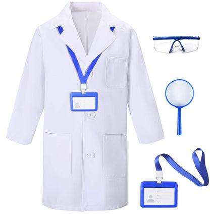 TOGROP 4Pcs Doctor Scientist Lab Costume for Kids Role Play Thick White Coat Birthday Party Gift 8-9 Years