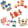 Giragaer Wooden Dollhouse Furniture 5 Set, Wood Doll House Miniature Bathroom/Living Room/Dining Room/Bedroom/Kitchen House Furniture Doll Decoration Accessories Pretend Play Kids Toy Colorful