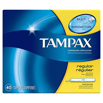 Tampax Tampons, Regular Absorbency, Cardboard Applicator, Leakgaurd Skirt, Unscented, 40 Count