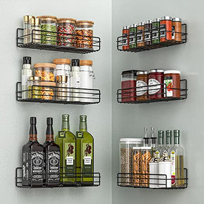 Moforoco Spice Rack Organizer Wall Mount (6Pack), Hanging Black Spice Pantry Organization Storage Shelf, Farmhouse Seasoning Organizer, Flexible Wall Shelves, Kitchen Essentials Home Decor