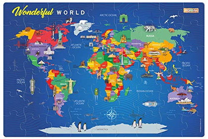 Zigyasaw World Map Puzzle Game - 54 Piece Floor Puzzles for Kids Ages 4-8+ - Educational Geography Game with Quiz Cards - Learning and Intellectual Development Jigsaw Puzzles