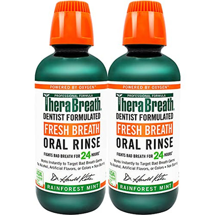 TheraBreath Fresh Breath Mouthwash, Rainforest Mint, Alcohol-Free, 16 Fl Oz (2-Pack)