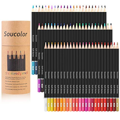 Soucolor 72-Color Colored Pencils for Coloring Books, Soft Core, Artist Sketching Drawing Pencils Art Craft Supplies, Coloring Pencils Set Gift for Adults Kids Beginners