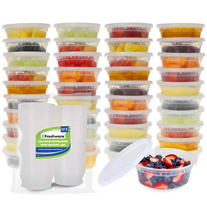 Freshware Food Storage Containers [240 Set] 8 oz Plastic Deli Containers with Lids, Slime, Soup, Meal Prep Containers | BPA Free | Stackable | Leakproof | Microwave/Dishwasher/Freezer Safe