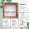 Farmhouse Bathroom Decor Set of 2 - Funny Interchangeable Wall Signs That Will Bring a Good Laugh To Your Bathroom - Rustic Wooden Picture Frames with Unique Sayings Are Perfect For Your Home