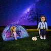 Ecore Fun 5 Items 18 inch Dolls Camping Tent Set and Accessories Including Girl Doll Tent, Sleeping Bag, Backpack, Toy Camera and Dog