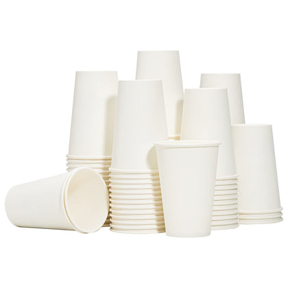 RACETOP Disposable Paper Coffee Cups 12 oz [100 Pack],12 oz White Hot Coffee Paper Cups, Thickened Paper Style