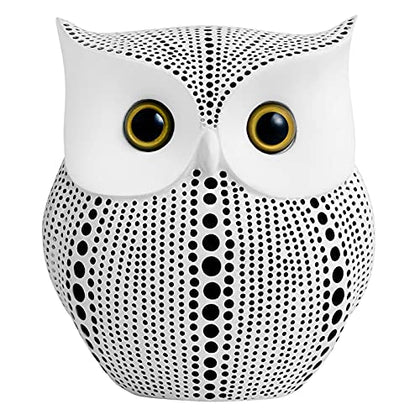 Owl Statue for Home Decor Accents Office Decoration, APPS2Car Handmade Polka Dots Buhos Modern Bird Figurine for Indoor Book Shelf Desktop Cabinet Fireplace Mantel Living Room Bedroom Ornament (White)