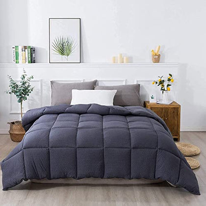 KASENTEX All Season Quilted Down Alternative Comforter, Cozy Fluffy Ultra Soft Plush Luxury Brushed 100% Microfiber Bedding Reversible Duvet Insert, Dark Grey, King Size