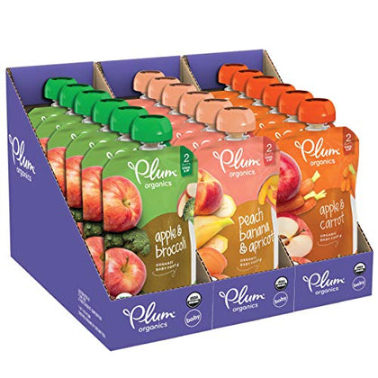 Plum Organics Stage 2 Organic Baby Food - Fruit and Veggie Variety Pack - 4 oz Pouch (Pack of 18) - Organic Fruit and Vegetable Baby Food Pouch