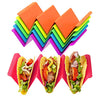 Colorful Taco Holder Stands Set of 6 - Premium Large Taco Tray Plates Holds Up to 3 or 2 Tacos Each, PP Health Material Very Hard and Sturdy, Dishwasher & Microwave Safe