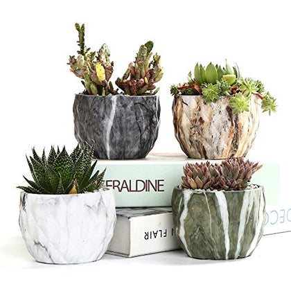 SE SUN-E Sun-E Modern Style Marbling Ceramic Flower Pot Succulent/Cactus Planter Pots Container Bonsai Planters with Hole 3.35 Inch Gift Idea(4 in Set) Plants Not Included