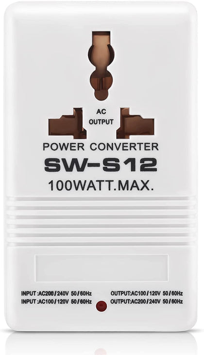 singway@ voltage power transformer converter adapter from 110v to 220v or from 220v to 110v international standard 2 prong (sw-s12-100w)