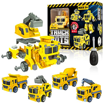 USA Toyz Truck Bots Construction Truck Robots for Kids - 4-in-1 STEM Robot Toy Truck Take Apart Toys for Boys and Girls, 19pc Robot Construction Vehicles Truck Building Toys Kit with Toy Screwdriver