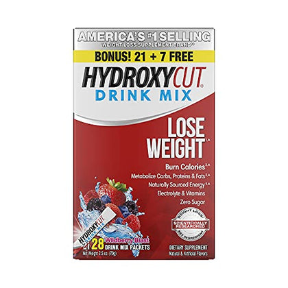 Hydroxycut Drink Mix Weight Loss for Women & Men Weight Loss Supplement Energy Drink Powder Metabolism Booster for Weight Loss Wildberry Blast, 21 Packets (packaging May Vary)