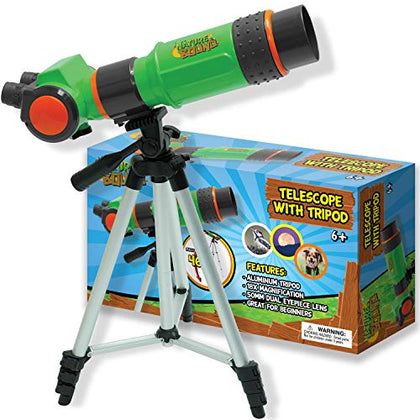 Nature Bound Telescope for Kids and Beginners, 16X Magnification and 15mm Lens for Indoor and Outdoor Use - Adjustable Tripod Included - for Kids Ages 6+, Green (NB538)