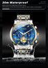 OLEVS Blue Watch for Men Moon Phase Business Dress Analog Quartz Stainless Steel Waterproof Luminous Date Two Tone Luxury Casual Wrist Watch