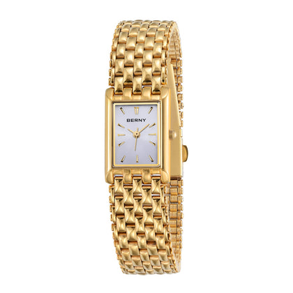 BERNY Gold Watches for Women Ladies Wrist Quartz Watches Stainless Steel Band Womens Gold Watch Small Luxury Casual Fashion Bracelet (White Dial)