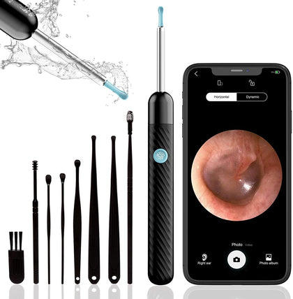 Ear Wax Removal, Ear Cleaner, Ear Wax Removal Kit with 1080P, Ear Camera Otoscope with Light, Ear Cleaning Kit for iPhone, iPad, Android Phones(Black,1080P)